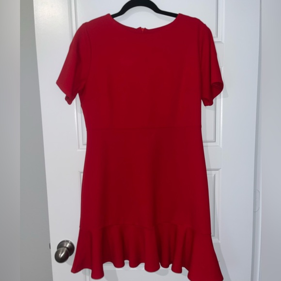 Red Short Sleeve Ruffle Trim Dress - Picture 2 of 3
